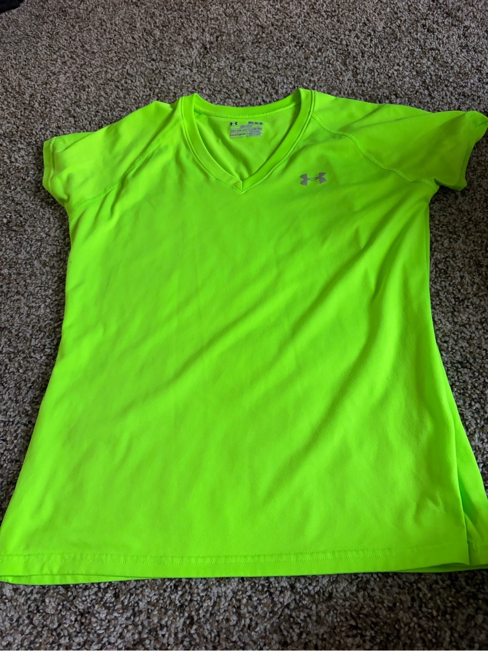 Under Armour Bright Lime Green V-Neck Athletic Tee medium